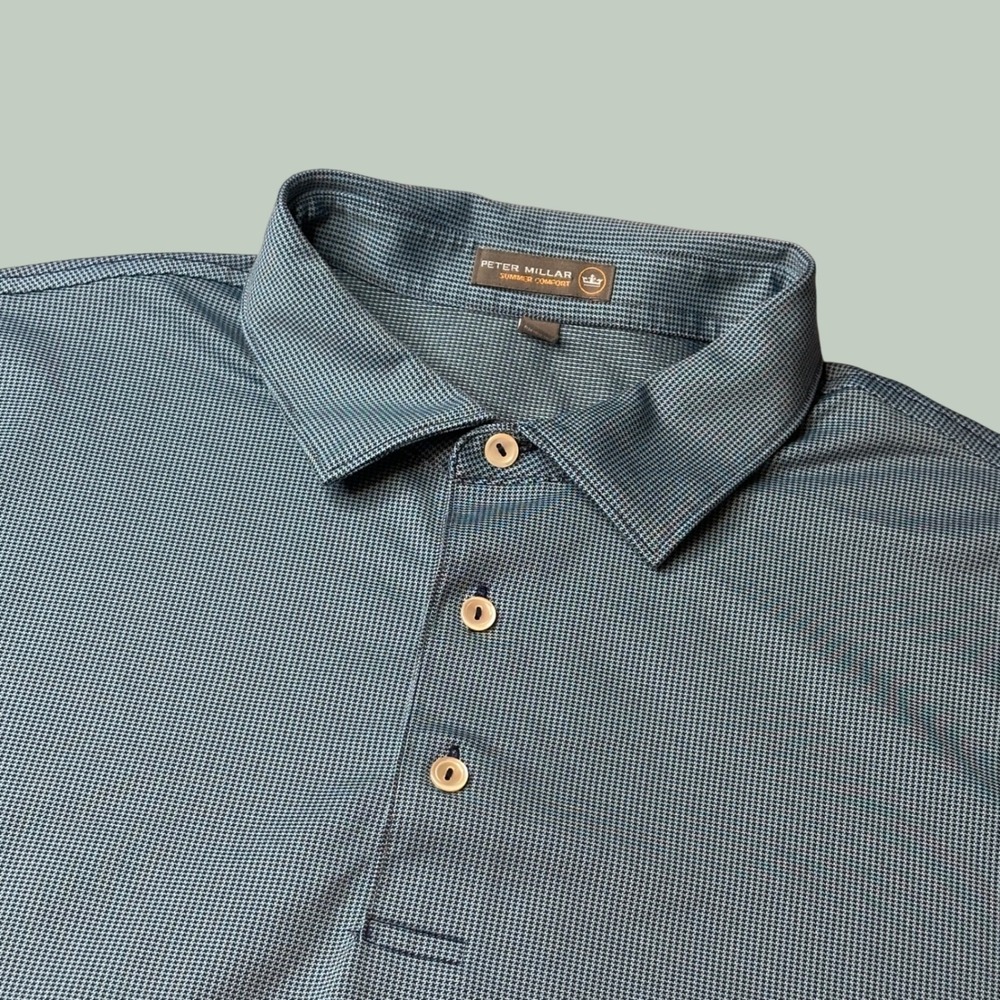 Peter Millar Polo Shirt Mens XL Summer Comfort MS18EK13S Blue Houndstooth Golf